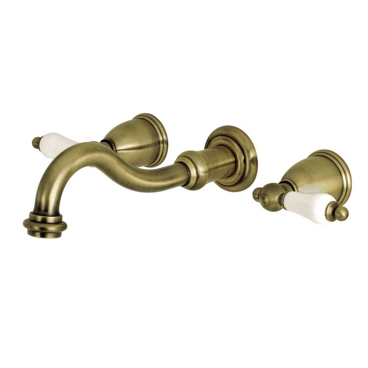 Antique Brass Vintage Two-Handle Wall Mount Bathroom Faucet