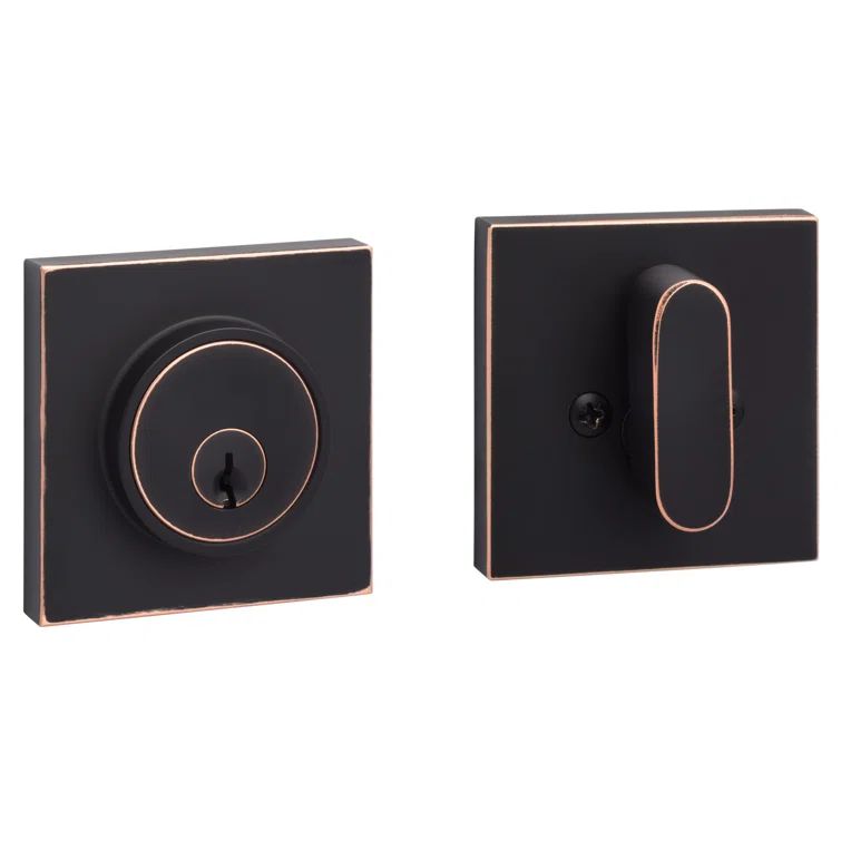Vintage Bronze Square Modern Keyed Deadbolt