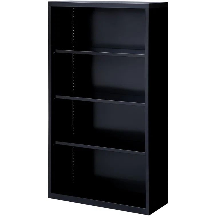 Adjustable Black Steel 4-Shelf Bookcase - 60" H x 35" W