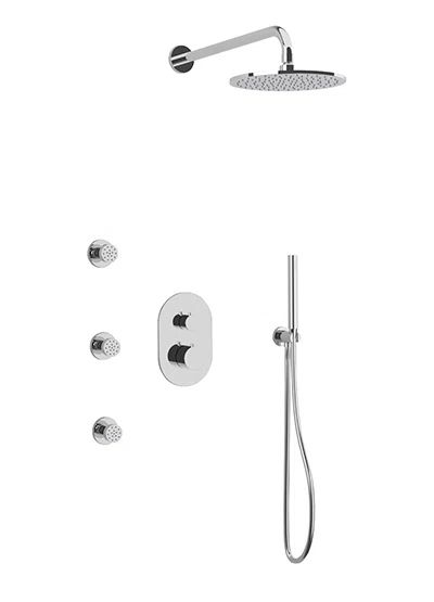 Chrome Multi-Head Wall Mounted Shower System with Handheld Jet