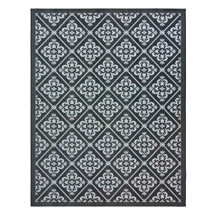 Black and White Synthetic Flatweave Rectangular Area Rug 9'x13'
