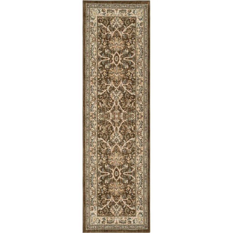 Newbridge Brown Synthetic Stain-Resistant Runner Rug