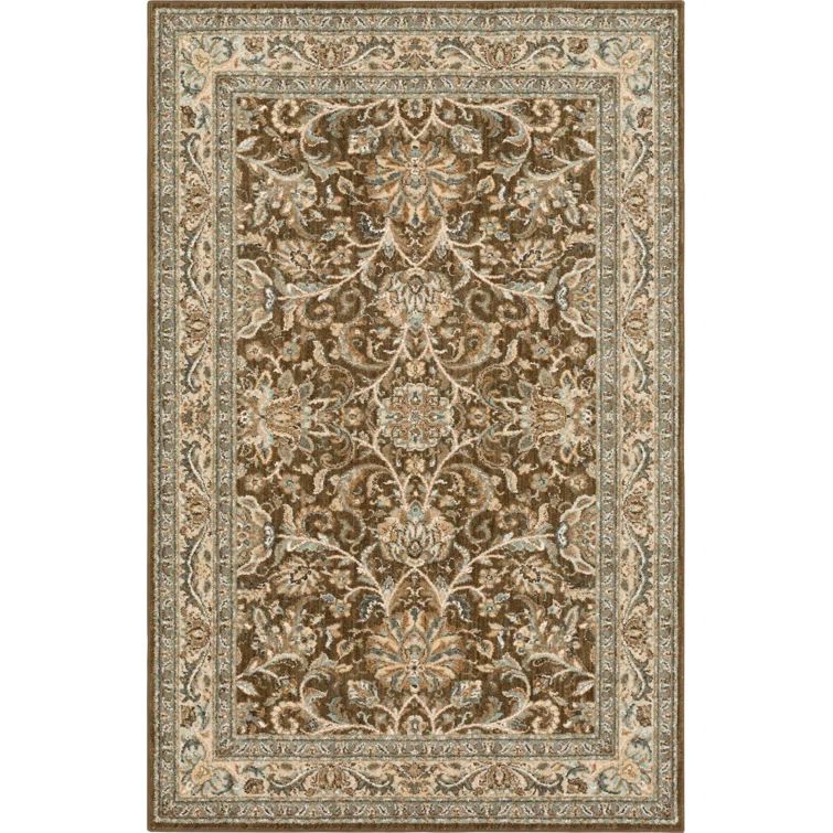 Newbridge Brown and Beige Floral Synthetic Area Rug