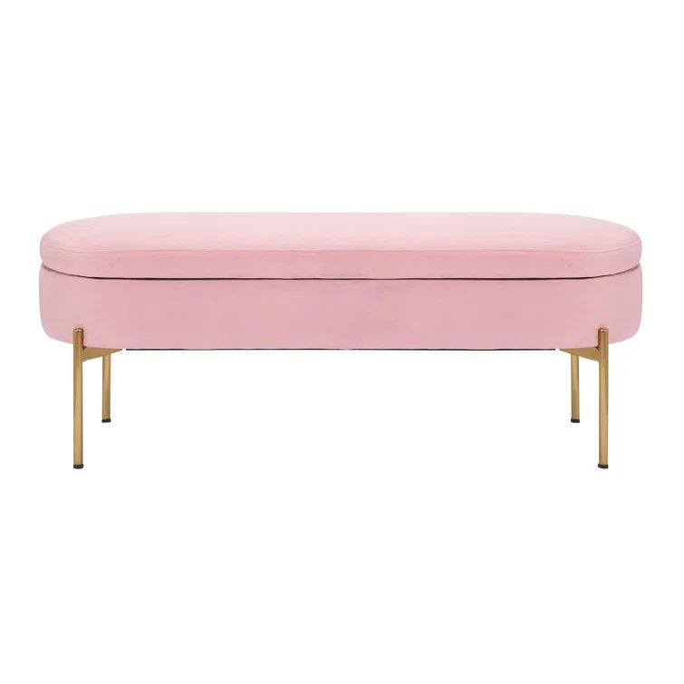 Blush Pink Velvet Storage Bench with Gold Metal Legs