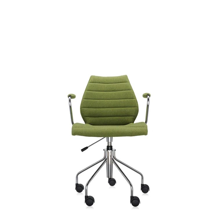 Vico Magistretti Chrome Finish Acid Green Office Swivel Armchair