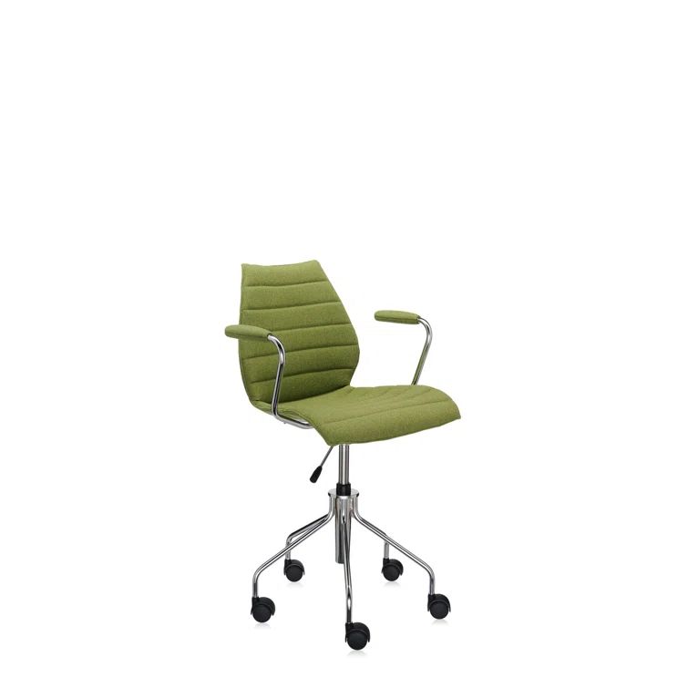 Vico Magistretti Chrome Finish Acid Green Office Swivel Armchair