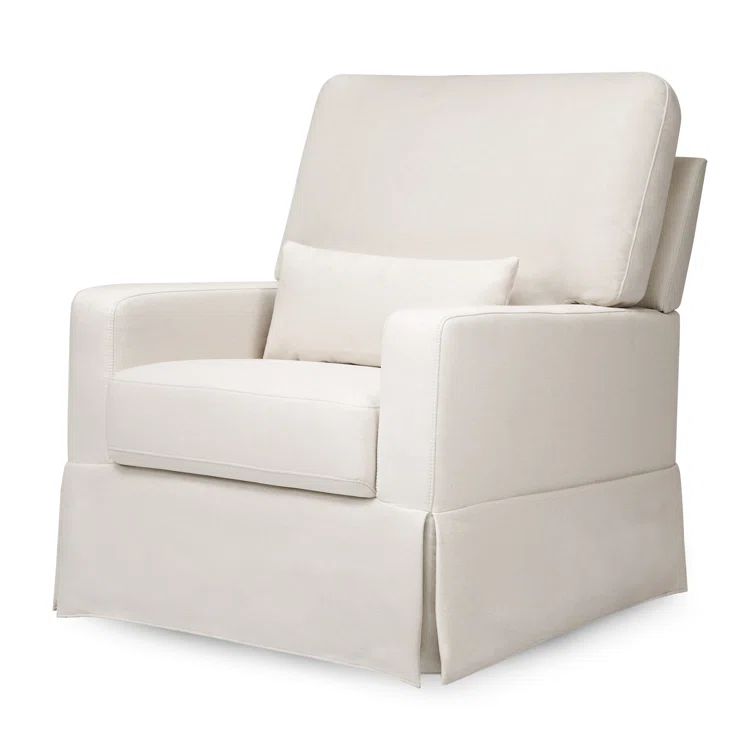 Cream Eco-Weave Swivel Glider Chair with Wood Base