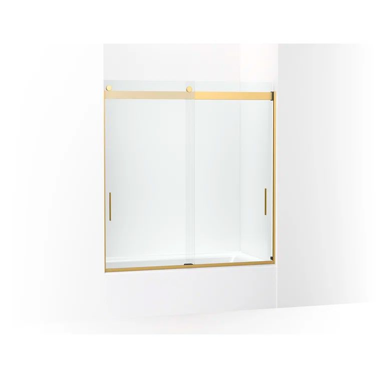 Levity 62" Clear Glass Sliding Bath Door with Moderne Brass Finish