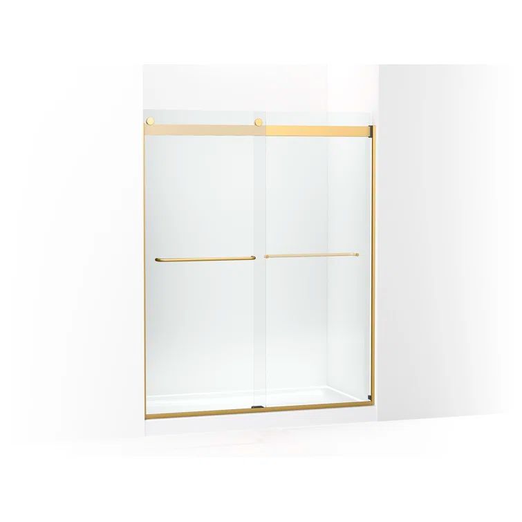 Levity 74" Crystal Clear Glass Shower Door with Moderne Brass Hardware