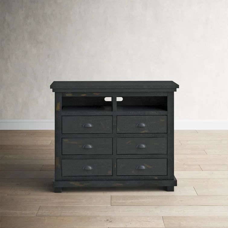 Rustic Black Salvaged Wood Media Chest with Cabinet