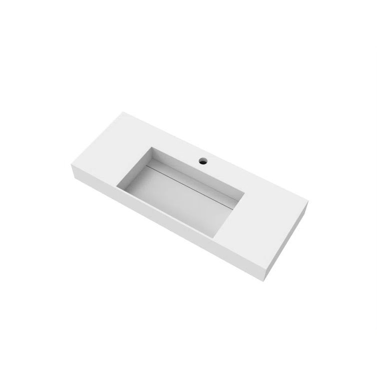 White Stone 48" Wall-Mounted Rectangular Bathroom Sink