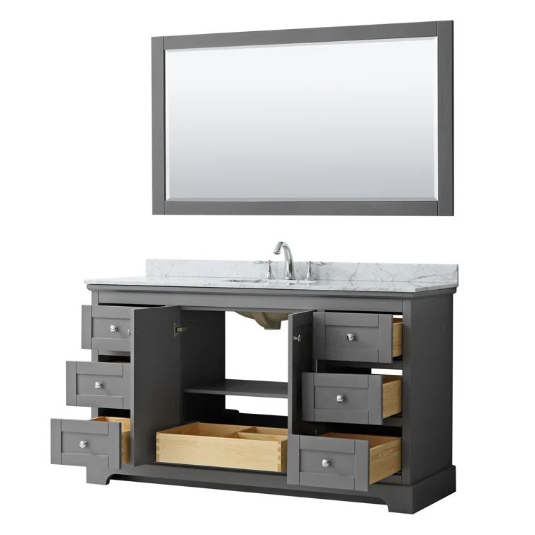 Avery 60'' White Freestanding Single Bathroom Vanity with Carrara Marble Top and Matte Black Hardware