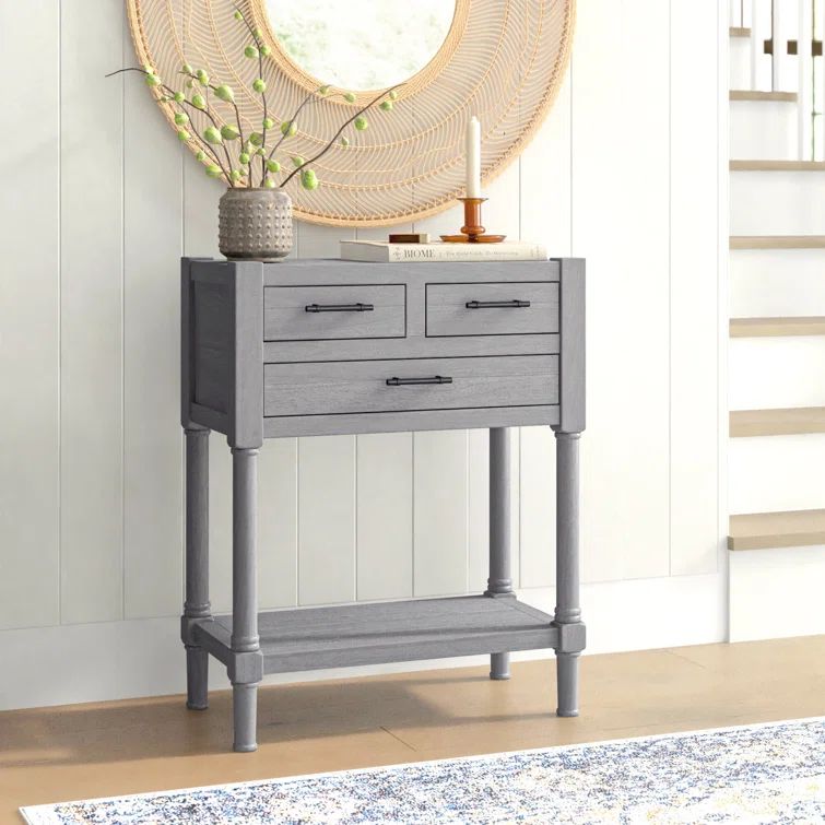 Gray Pine and Steel Console Table with Storage