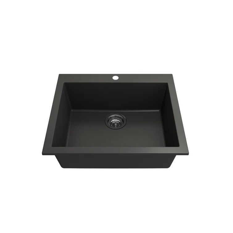 Matte Black Granite Composite Single Bowl Drop-In Kitchen Sink
