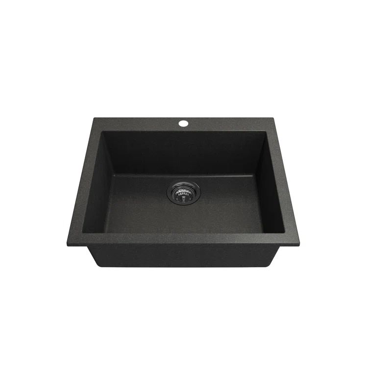 Metallic Black 24-Inch Granite Single Bowl Drop-In Kitchen Sink