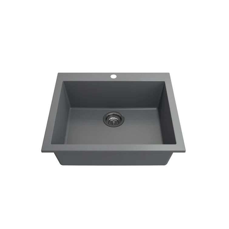 Concrete Gray 24'' Single Bowl Granite Drop-In Kitchen Sink