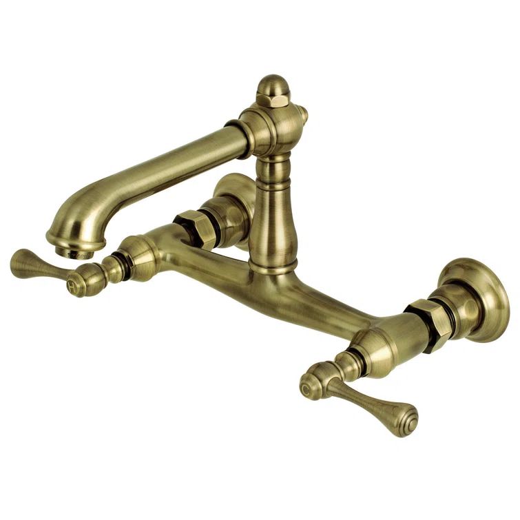 Antique Brass Wall Mount Bathroom Faucet with Dual Handles