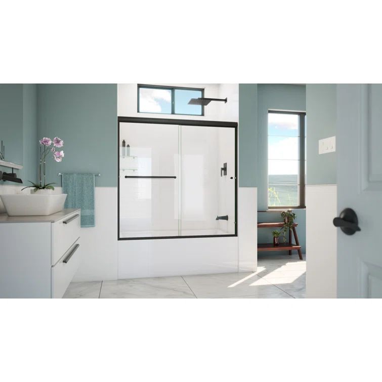LETER 60" x 57" Matte Black Aluminum Clear Glass Bypass Tub Door