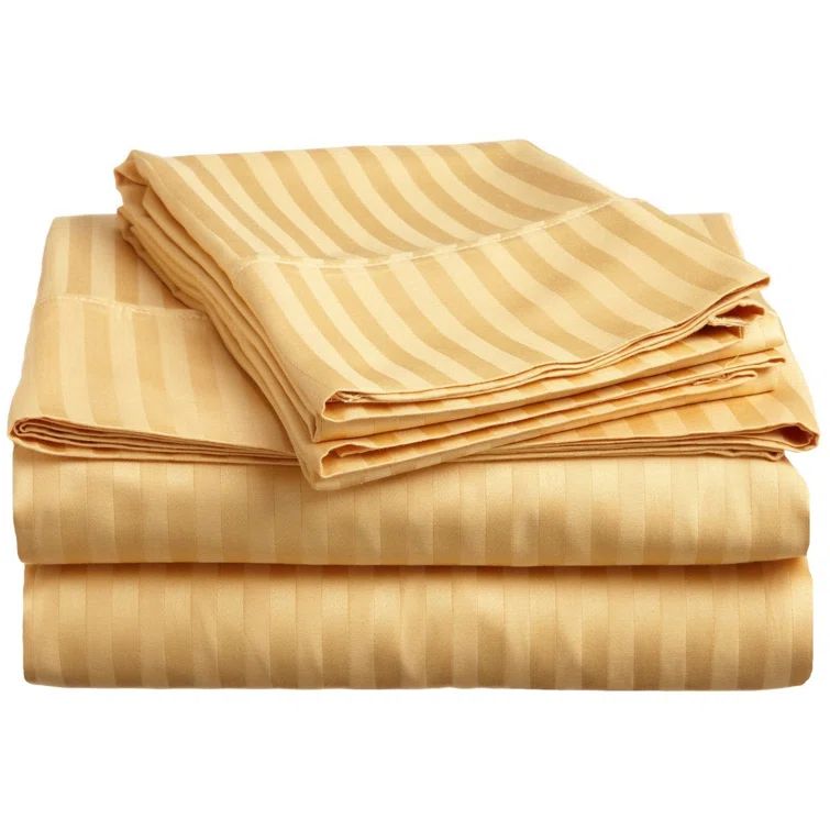 Twin Gold Egyptian Cotton Deep Pocket Striped Sheet Set