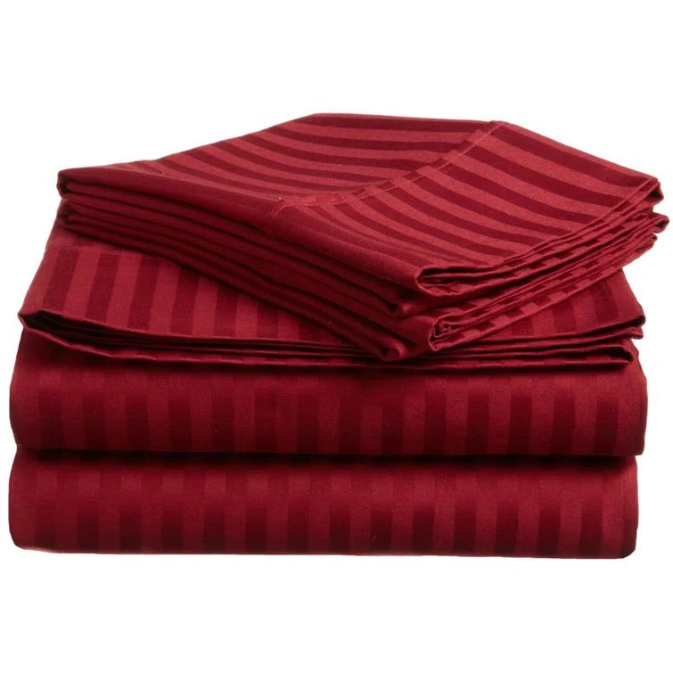 Burgundy Full Egyptian Cotton Striped Sheet Set