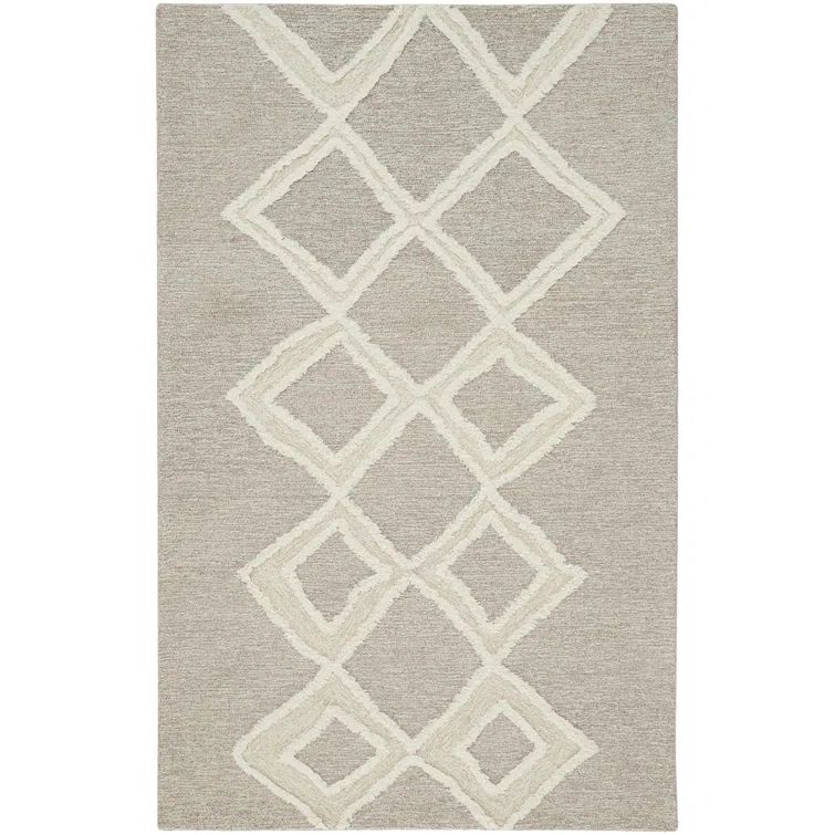 Ivory and Brown Geometric Wool Handmade Area Rug