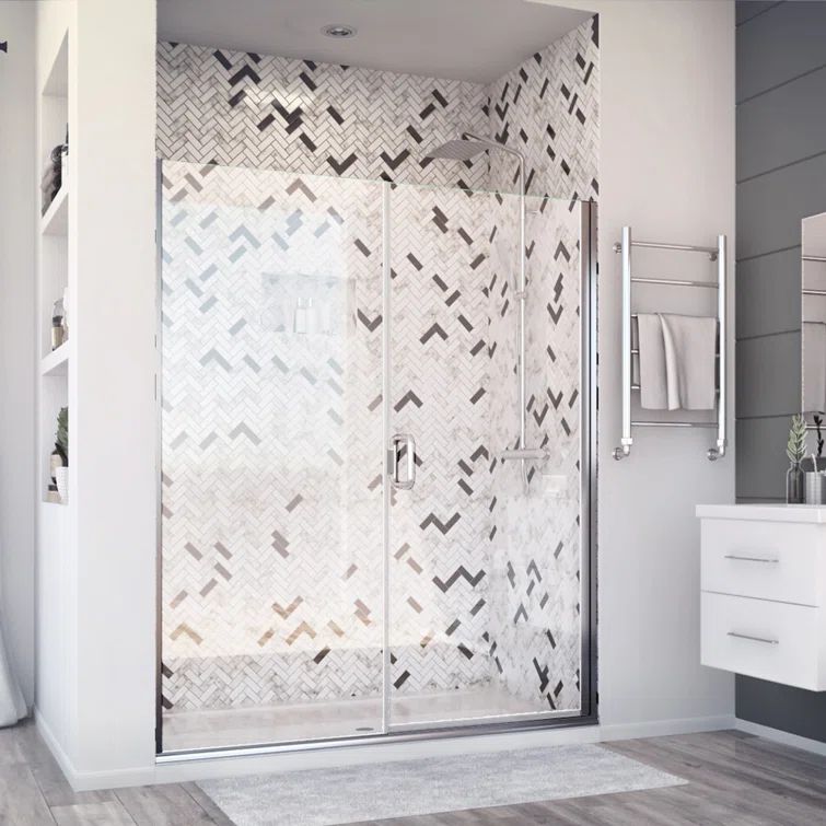 Elite Chrome Semi-Frameless Clear Glass Pivot Shower Door