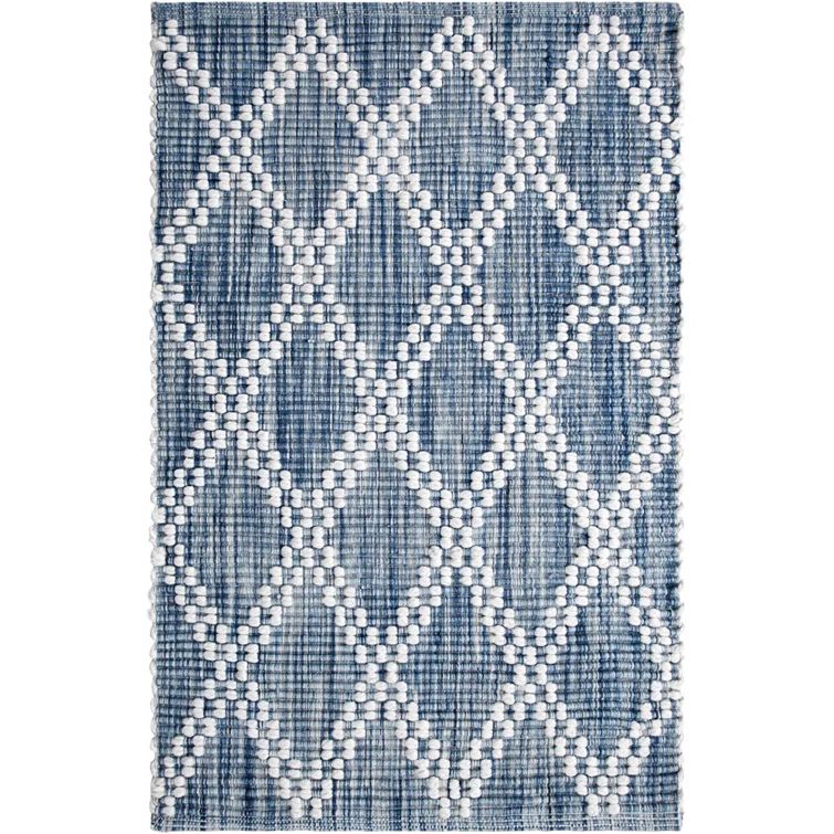 Handwoven Indigo Diamond Pattern Synthetic Area Rug