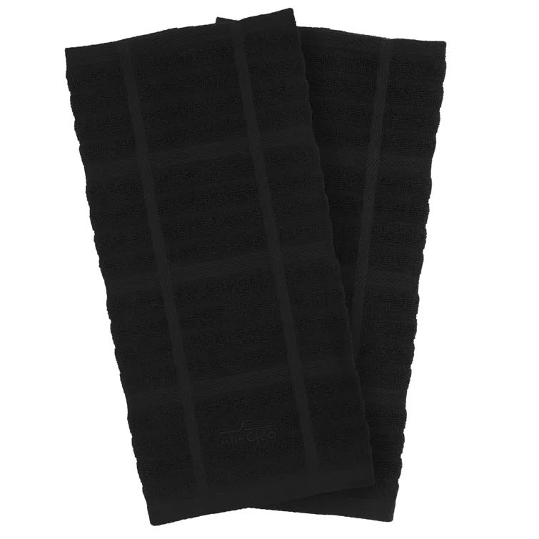 Black Cotton Highly Absorbent Kitchen Towels, 17"x30", 2-Pack