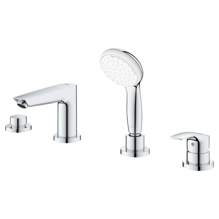 Eurosmart Chrome 4-Hole Deck Mounted Roman Tub Faucet with Hand Shower