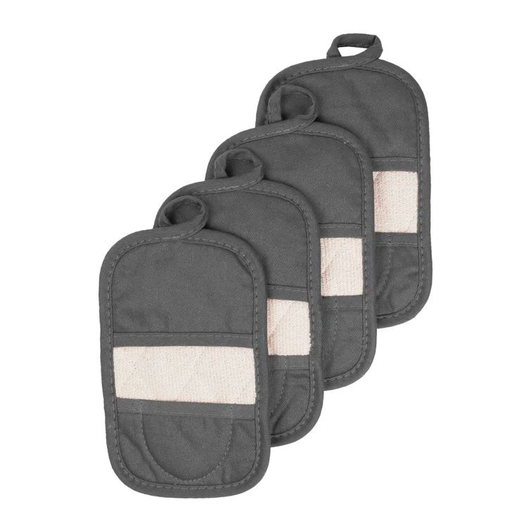 Graphite Gray Cotton Pot Holder Mitt Set, 4-Pack