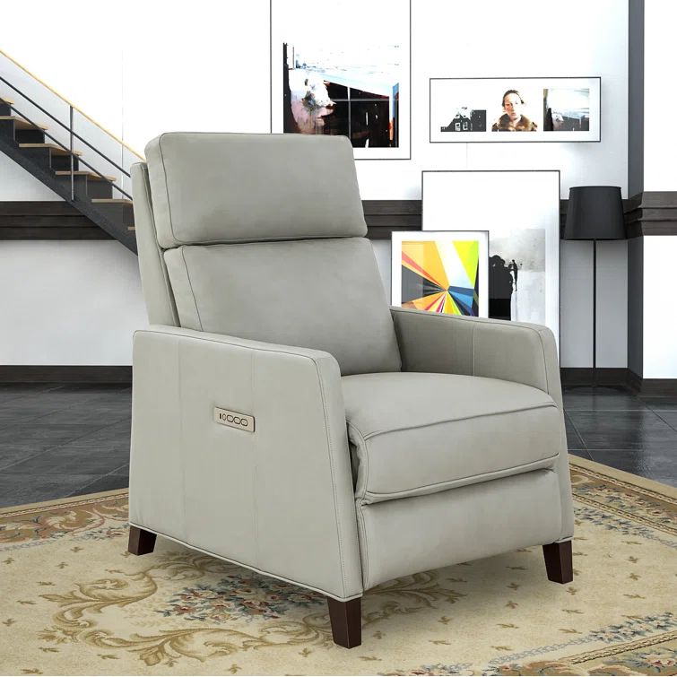 Corbett Chromium Gray Leather Recliner Chair