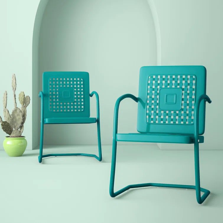 Vintage Turquoise Retro Metal Outdoor Armchair Set