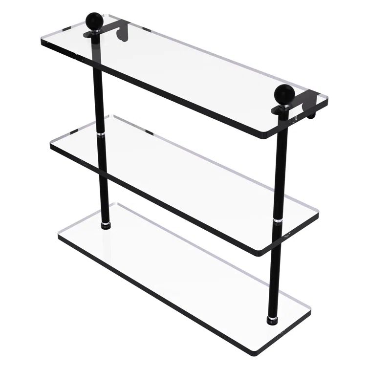 Matte Black Glass Triple Tier Wall Accent Shelf