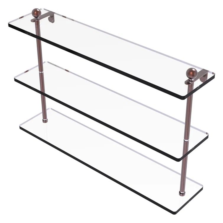 Antique Copper 22" Glass and Wood Wall Accent Shelf