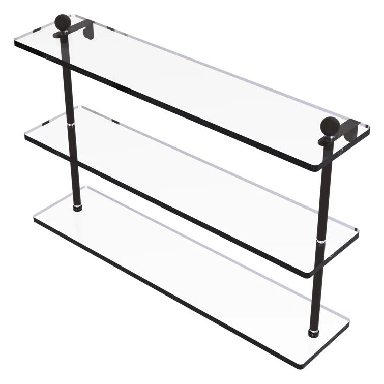 22 Inch Oil Rubbed Bronze Triple Tiered Glass Wall Shelf