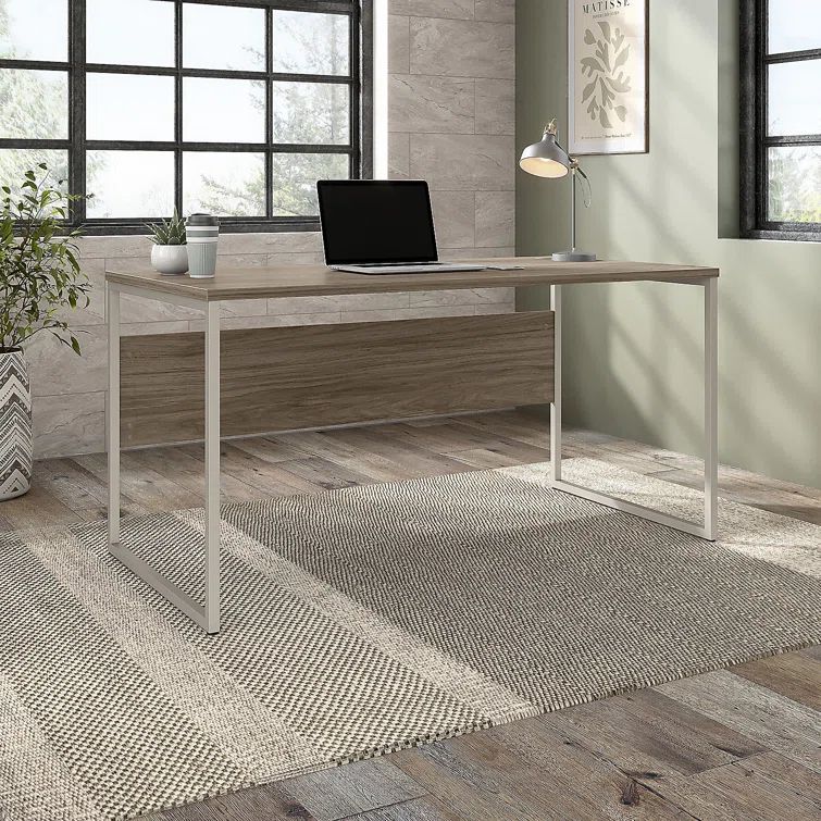 Platinum Gray Wood and Metal Home Office Desk