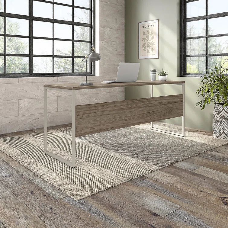 Contemporary Modern Hickory 48" Computer Desk with Silver Metal Legs