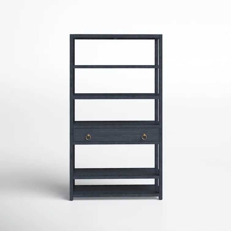 Elin Navy Blue and Gold Tall Modern Bookcase with Storage Drawer