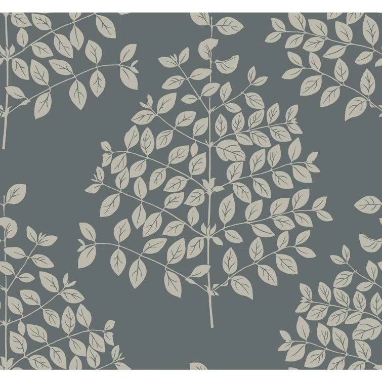 Dark Grey Botanical Nonwoven Removable Wallpaper