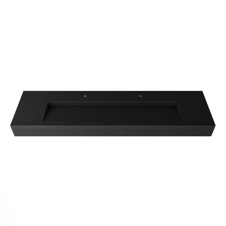 Black Solid Surface Wall-Mounted Bathroom Sink - 72"