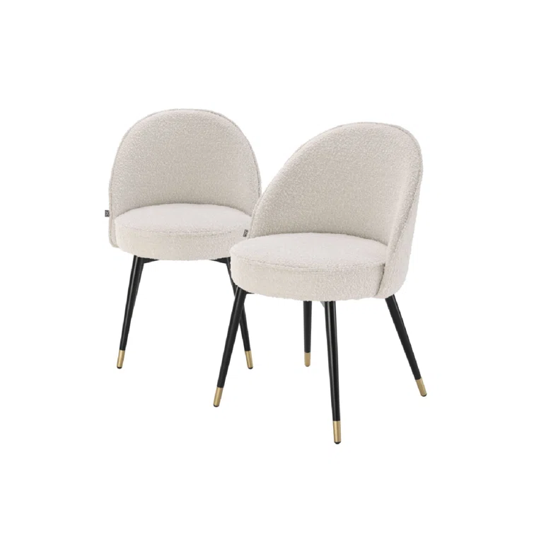 Cooper Cream Boucle Upholstered Dining Chair with Brass Toe Caps