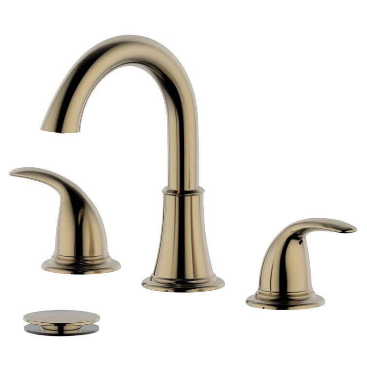 Gold Stainless Steel Double Handle Widespread Bathroom Faucet