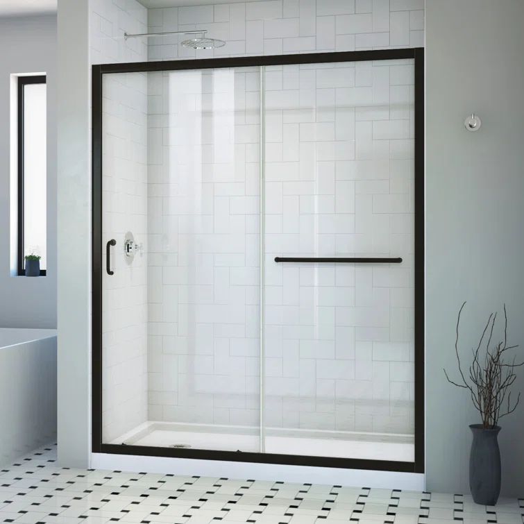 Infinity-Z 60" Matte Black Frameless Sliding Shower Door
