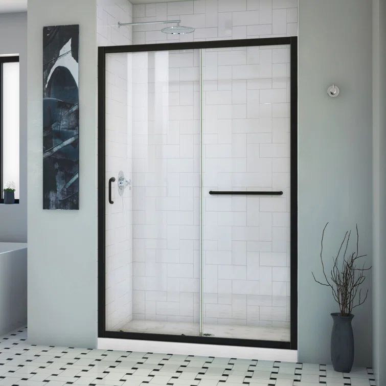 Infinity-Z Matte Black and Clear Glass Sliding Shower Kit