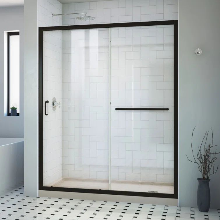 Infinity-Z Matte Black and Clear Glass Sliding Shower Kit