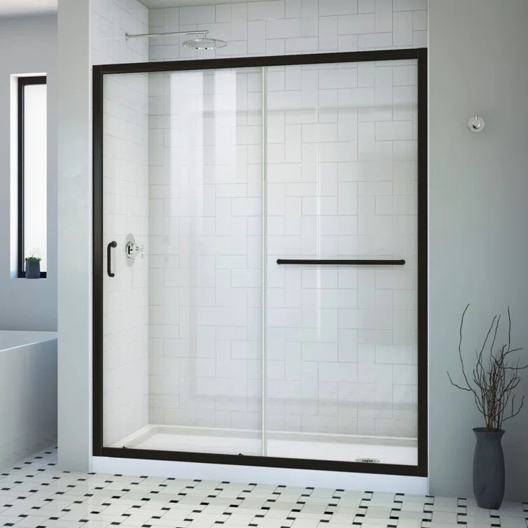 Infinity-Z Matte Black Sliding Shower Kit with Clear Glass