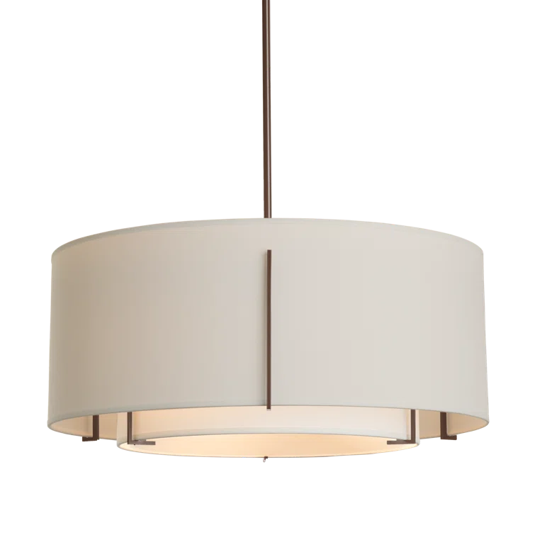 Translucent Bronze Steel Drum Pendant with Natural Flax Shade
