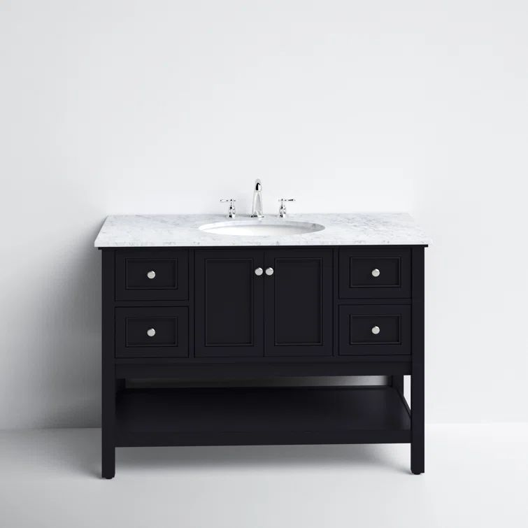 Black 48" Single Marble Top Freestanding Bathroom Vanity