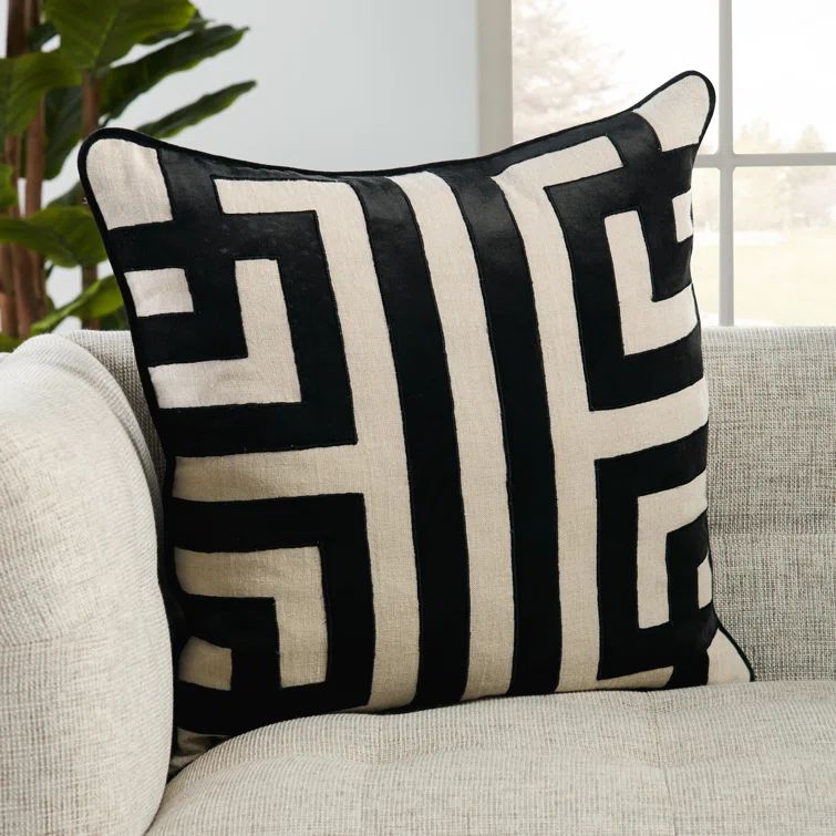 Cosmic 22" Black and Beige Embroidered Linen Pillow