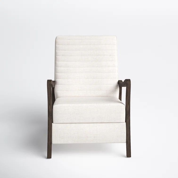 Handcrafted Cream Leather & Wood Contemporary Recliner